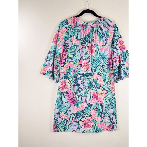 Lilly Pulitzer Dress Blue Mini Teigen Shift Floral V Neck Flared Hawaiian Small - Picture 11 of 14